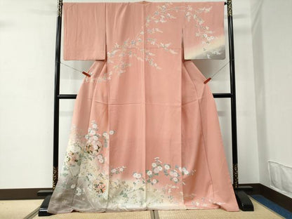 平和屋着物●訪問着　駒刺繍　立波籬枝花文　暈し染め　金彩　正絹　逸品　CABC6855yc