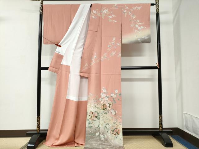 平和屋着物●訪問着　駒刺繍　立波籬枝花文　暈し染め　金彩　正絹　逸品　CABC6855yc