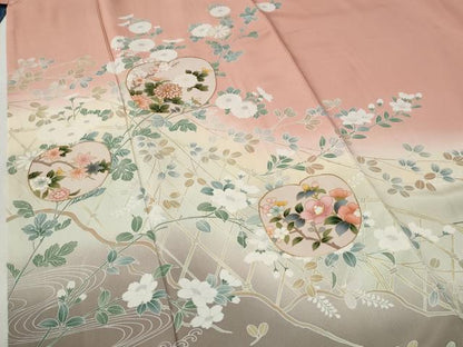 平和屋着物●訪問着　駒刺繍　立波籬枝花文　暈し染め　金彩　正絹　逸品　CABC6855yc
