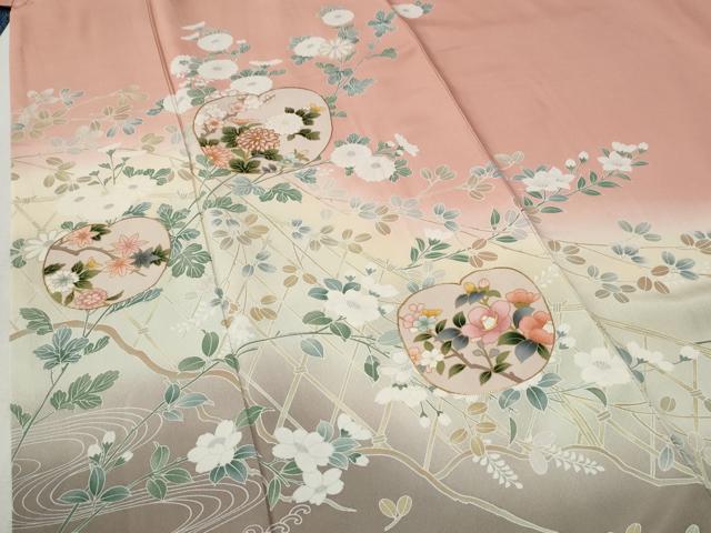 平和屋着物●訪問着　駒刺繍　立波籬枝花文　暈し染め　金彩　正絹　逸品　CABC6855yc