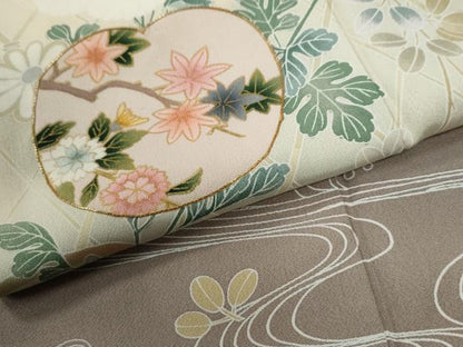 平和屋着物●訪問着　駒刺繍　立波籬枝花文　暈し染め　金彩　正絹　逸品　CABC6855yc