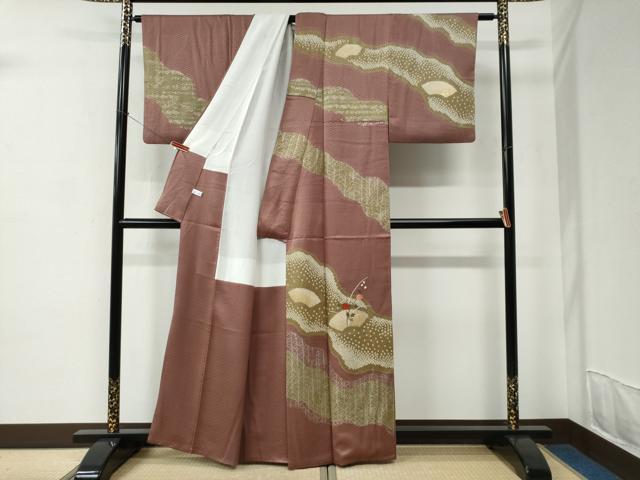 平和屋着物●訪問着　絞り　刺繍　地紙草花文　金糸　正絹　逸品　CABC6856yc