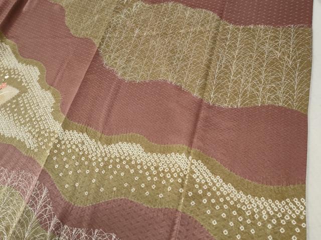 平和屋着物●訪問着　絞り　刺繍　地紙草花文　金糸　正絹　逸品　CABC6856yc