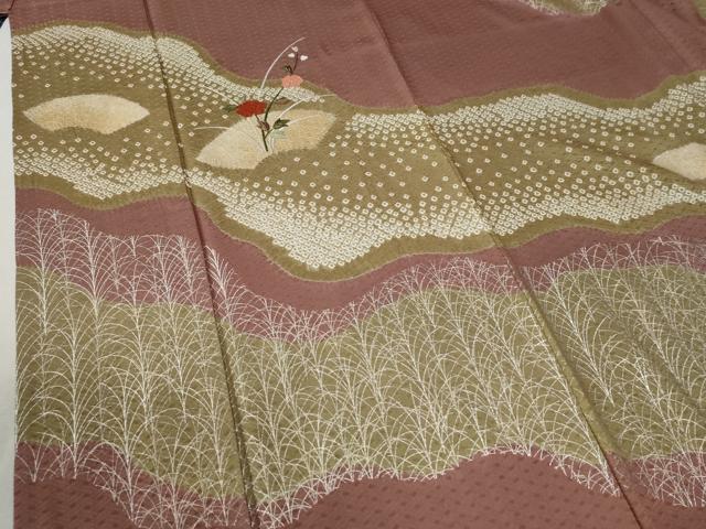 平和屋着物●訪問着　絞り　刺繍　地紙草花文　金糸　正絹　逸品　CABC6856yc