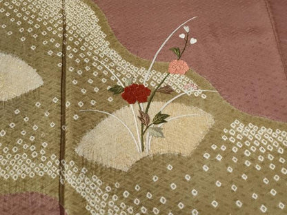平和屋着物●訪問着　絞り　刺繍　地紙草花文　金糸　正絹　逸品　CABC6856yc