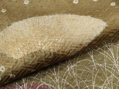 平和屋着物●訪問着　絞り　刺繍　地紙草花文　金糸　正絹　逸品　CABC6856yc