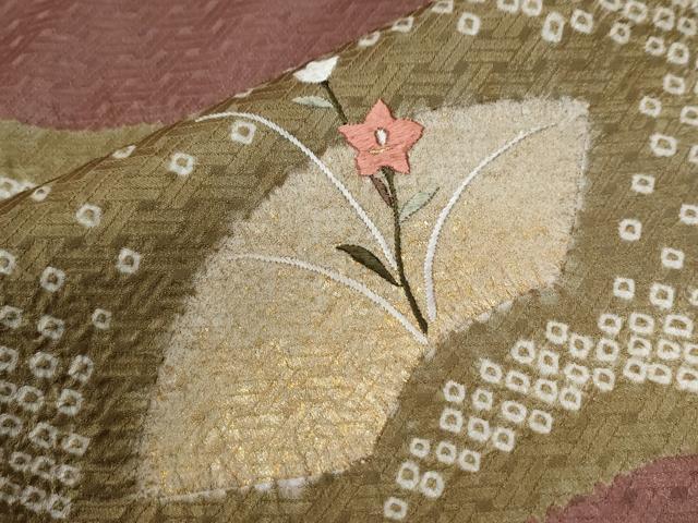 平和屋着物●訪問着　絞り　刺繍　地紙草花文　金糸　正絹　逸品　CABC6856yc