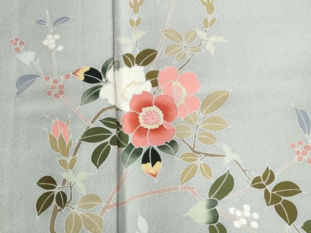 平和屋着物●訪問着　友禅　南天枝花文　暈し染め　正絹　逸品　CABC6863yc