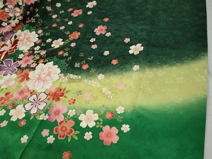 平和屋着物●豪華振袖　駒刺繍　雪輪毬牡丹花文　暈し染め　金彩　正絹　逸品　CABC6864yc