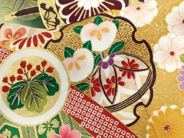 平和屋着物●豪華振袖　駒刺繍　雪輪毬牡丹花文　暈し染め　金彩　正絹　逸品　CABC6864yc