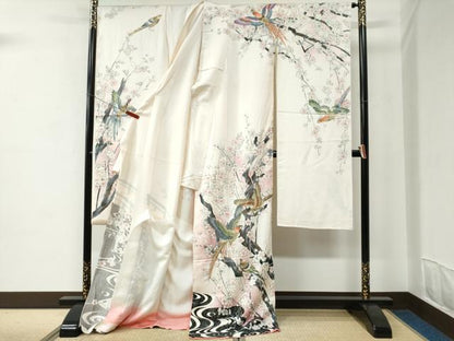 平和屋着物●豪華振袖　尾長鳥枝梅文　暈し染め　金彩　仮絵羽　逸品　未使用　CABC6866yc