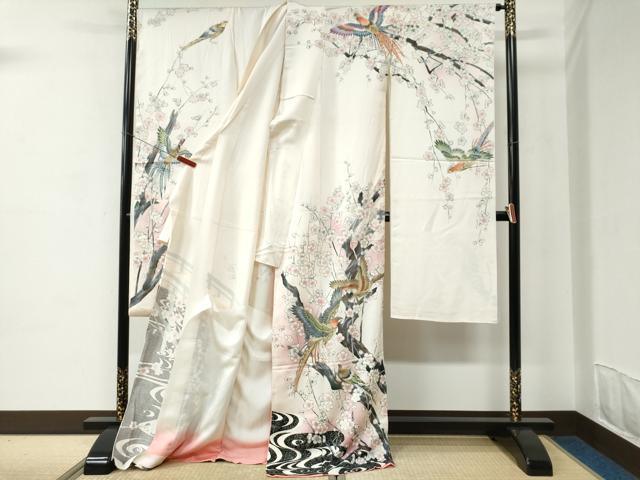 平和屋着物●豪華振袖　尾長鳥枝梅文　暈し染め　金彩　仮絵羽　逸品　未使用　CABC6866yc