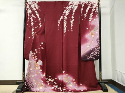 平和屋着物●豪華振袖　雪輪毬舞桜文　ラメ糸　暈し染め　金彩　正絹　逸品　CABC6869yc