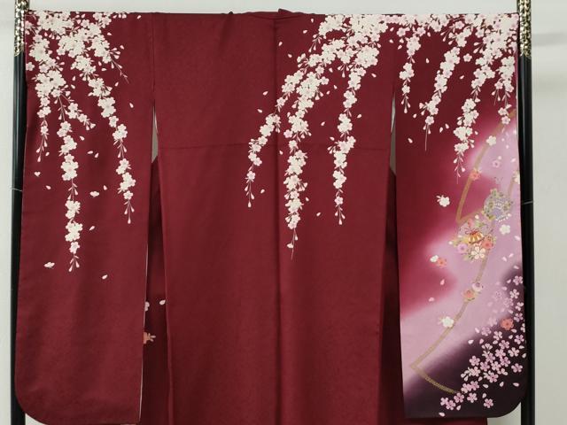 平和屋着物●豪華振袖　雪輪毬舞桜文　ラメ糸　暈し染め　金彩　正絹　逸品　CABC6869yc