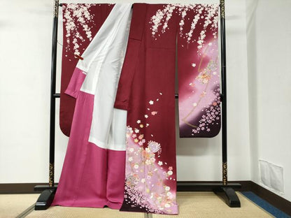 平和屋着物●豪華振袖　雪輪毬舞桜文　ラメ糸　暈し染め　金彩　正絹　逸品　CABC6869yc