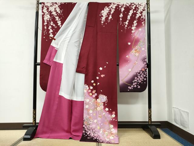 平和屋着物●豪華振袖　雪輪毬舞桜文　ラメ糸　暈し染め　金彩　正絹　逸品　CABC6869yc