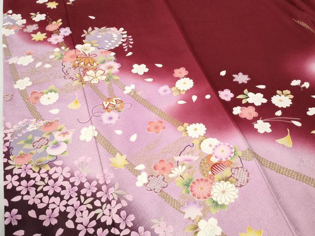 平和屋着物●豪華振袖　雪輪毬舞桜文　ラメ糸　暈し染め　金彩　正絹　逸品　CABC6869yc