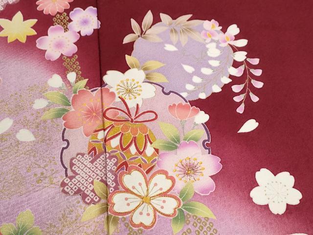平和屋着物●豪華振袖　雪輪毬舞桜文　ラメ糸　暈し染め　金彩　正絹　逸品　CABC6869yc