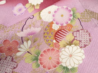 平和屋着物●豪華振袖　雪輪毬舞桜文　ラメ糸　暈し染め　金彩　正絹　逸品　CABC6869yc