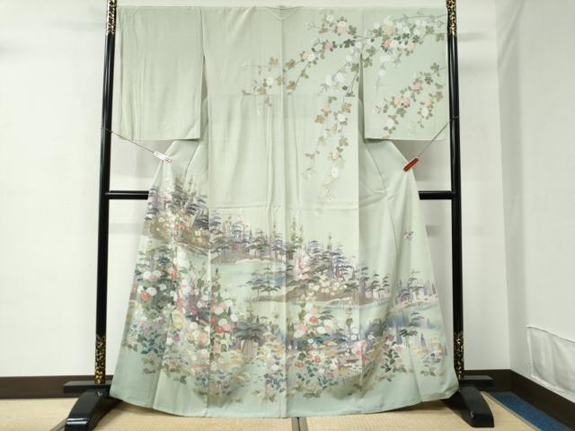 平和屋着物●訪問着　友禅　風景草花文　暈し染め　無落款　正絹　逸品　CABC6871yc