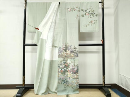 平和屋着物●訪問着　友禅　風景草花文　暈し染め　無落款　正絹　逸品　CABC6871yc