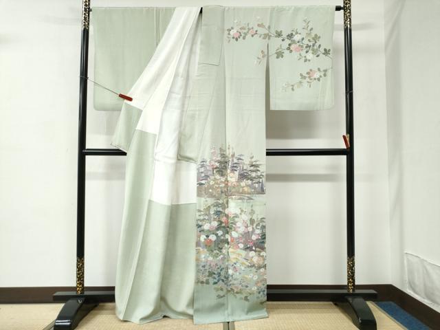 平和屋着物●訪問着　友禅　風景草花文　暈し染め　無落款　正絹　逸品　CABC6871yc