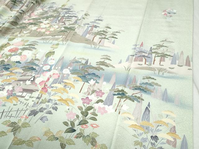 平和屋着物●訪問着　友禅　風景草花文　暈し染め　無落款　正絹　逸品　CABC6871yc