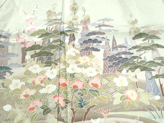 平和屋着物●訪問着　友禅　風景草花文　暈し染め　無落款　正絹　逸品　CABC6871yc