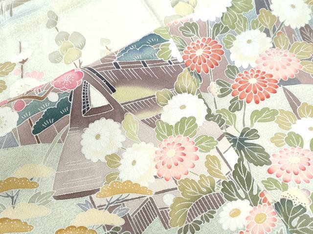 平和屋着物●訪問着　友禅　風景草花文　暈し染め　無落款　正絹　逸品　CABC6871yc