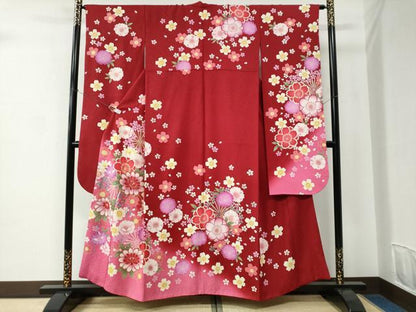 平和屋着物●豪華振袖　舞花文　暈し染め　金彩　正絹　逸品　CABC6876yc