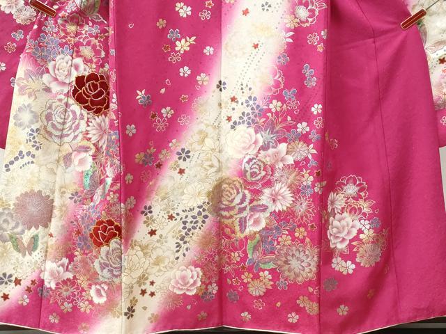 平和屋着物●豪華振袖　刺繍　ベロア　薔薇　花蝶文　暈し染め　銀通し地　正絹　逸品　CABC6877yc