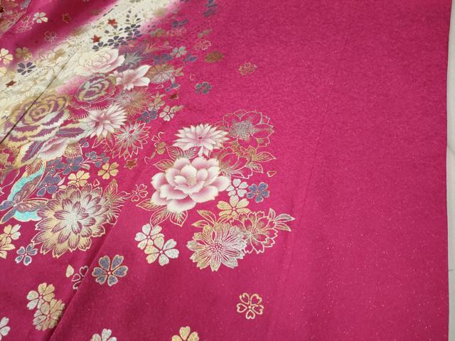 平和屋着物●豪華振袖　刺繍　ベロア　薔薇　花蝶文　暈し染め　銀通し地　正絹　逸品　CABC6877yc