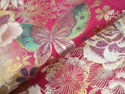 平和屋着物●豪華振袖　刺繍　ベロア　薔薇　花蝶文　暈し染め　銀通し地　正絹　逸品　CABC6877yc