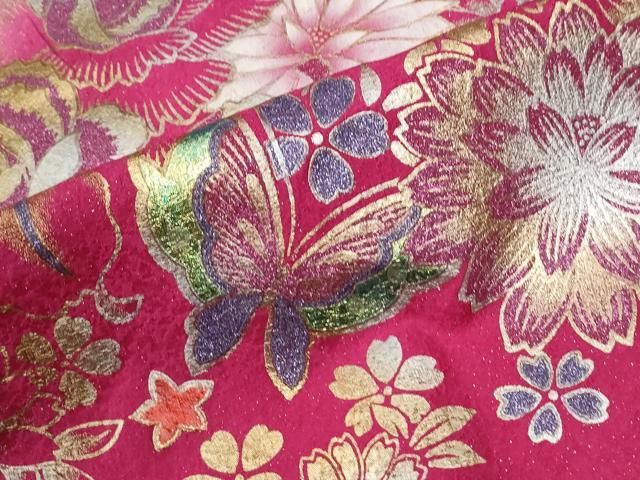 平和屋着物●豪華振袖　刺繍　ベロア　薔薇　花蝶文　暈し染め　銀通し地　正絹　逸品　CABC6877yc