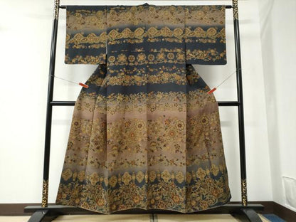 平和屋着物●訪問着　更紗花唐草文　暈し染め　御召縮緬　正絹　逸品　未使用　CABC6880yc