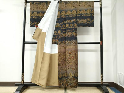 平和屋着物●訪問着　更紗花唐草文　暈し染め　御召縮緬　正絹　逸品　未使用　CABC6880yc