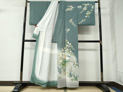 平和屋着物●訪問着　草花文　暈し染め　金彩　正絹　逸品　CABC6881yc