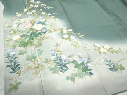 平和屋着物●訪問着　草花文　暈し染め　金彩　正絹　逸品　CABC6881yc