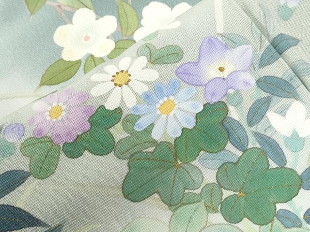 平和屋着物●訪問着　草花文　暈し染め　金彩　正絹　逸品　CABC6881yc