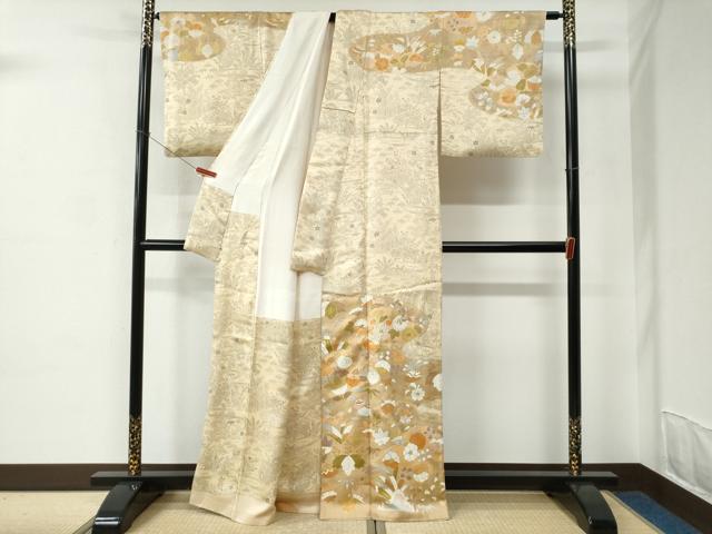 平和屋着物●訪問着　駒刺繍　貝合わせ橘花文　金彩　正絹　逸品　CABC6882yc