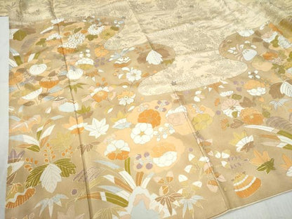 平和屋着物●訪問着　駒刺繍　貝合わせ橘花文　金彩　正絹　逸品　CABC6882yc