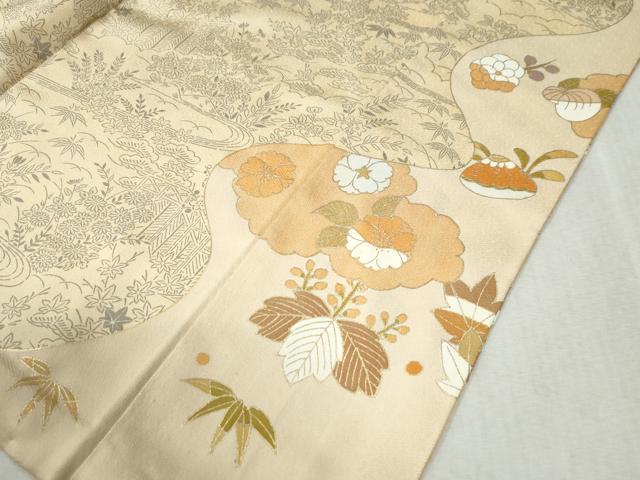 平和屋着物●訪問着　駒刺繍　貝合わせ橘花文　金彩　正絹　逸品　CABC6882yc
