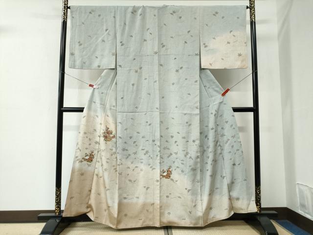 平和屋着物●訪問着　駒刺繍　吹き寄せ花車文　暈し染め　金彩　正絹　逸品　CABC6885yc