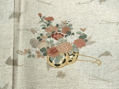 平和屋着物●訪問着　駒刺繍　吹き寄せ花車文　暈し染め　金彩　正絹　逸品　CABC6885yc