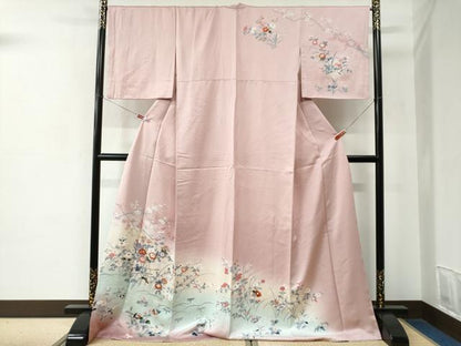 平和屋着物●訪問着　友禅　鴛鴦草花文　暈し染め　ロング丈　正絹　逸品　CABC6890yc