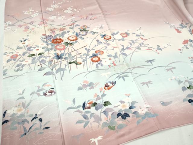平和屋着物●訪問着　友禅　鴛鴦草花文　暈し染め　ロング丈　正絹　逸品　CABC6890yc