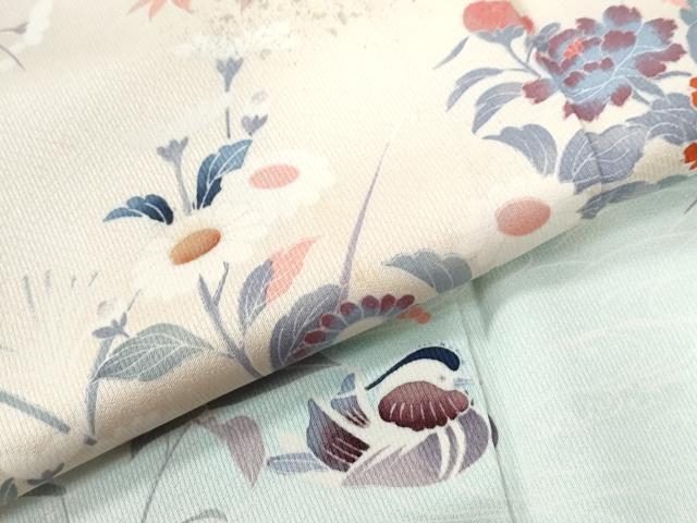 平和屋着物●訪問着　友禅　鴛鴦草花文　暈し染め　ロング丈　正絹　逸品　CABC6890yc