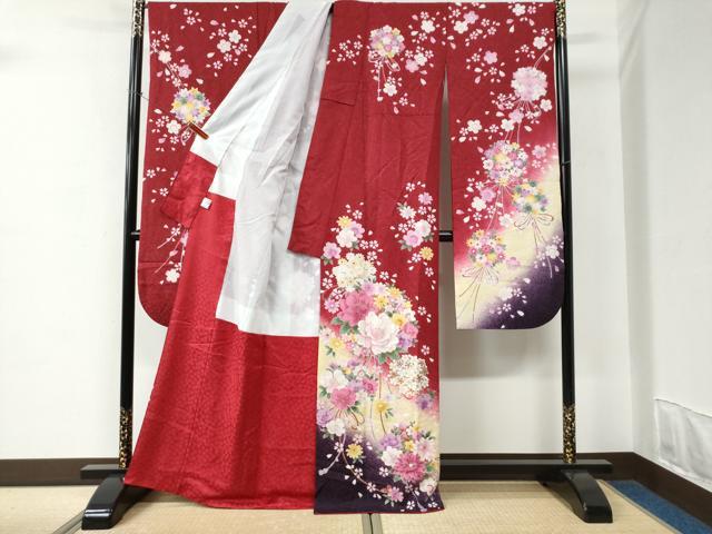 平和屋着物●豪華振袖　牡丹草花文　ラメ糸　暈し染め　銀通し地　京都きもの友禅扱い　正絹　逸品　CABC6894yc