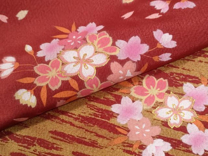 平和屋着物●小振袖　二尺袖　霞舞桜文　金彩　正絹　逸品　CABC6896yc