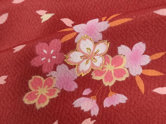 平和屋着物●小振袖　二尺袖　霞舞桜文　金彩　正絹　逸品　CABC6896yc
